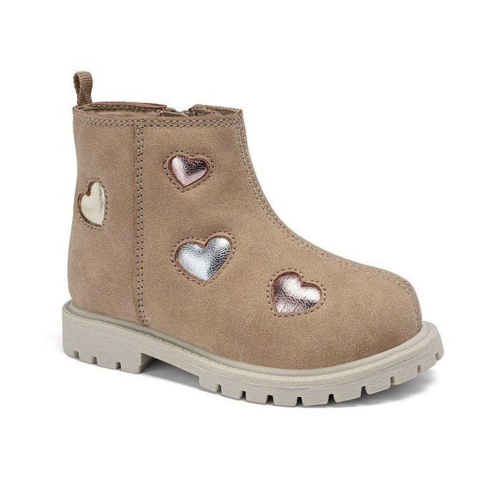 Carters Toddler Girls Tan Faux Suede Heart Ankle Boots Size 12 Zipper Lug Sole